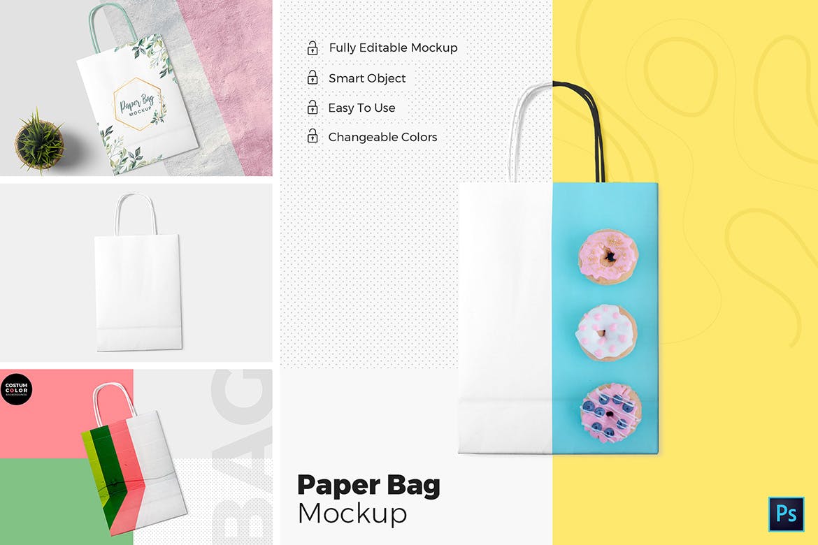纸质购物袋礼品袋外观图案设计图第一素材精选 Paper Bag Mockups插图(1)