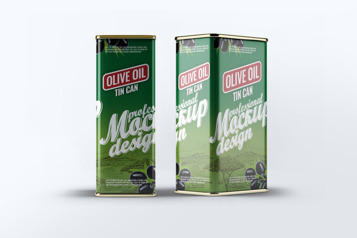 橄榄油罐头包装外观设计效果图第一素材精选模板 Tin Can Olive Oil Mock-Up插图(3)