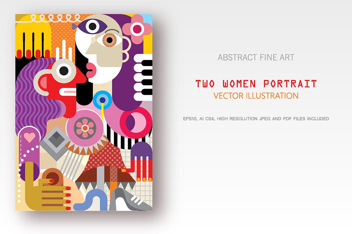 创意女性肖像抽象矢量插画第一素材精选素材 Two Women Portrait vector illustration插图