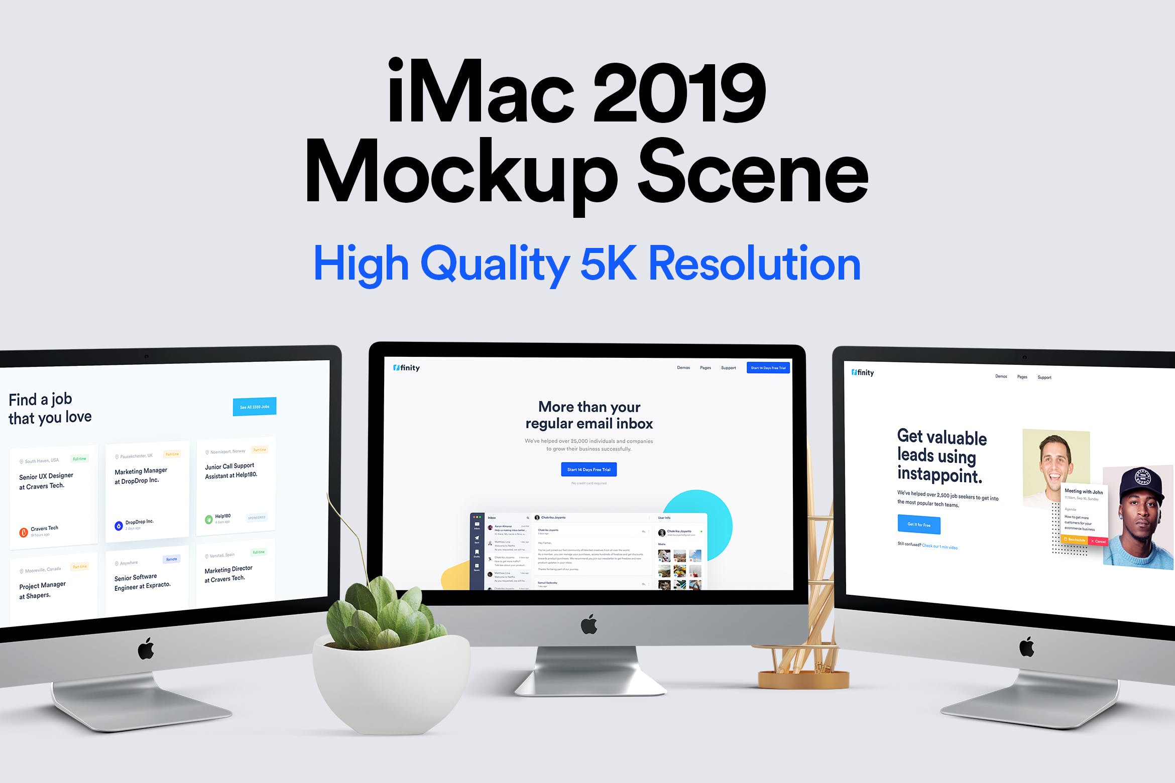 2019款iMac一体机电脑多屏幕预览蚂蚁素材精选样机模板 iMac 2019 Mockup – Multi Devices插图