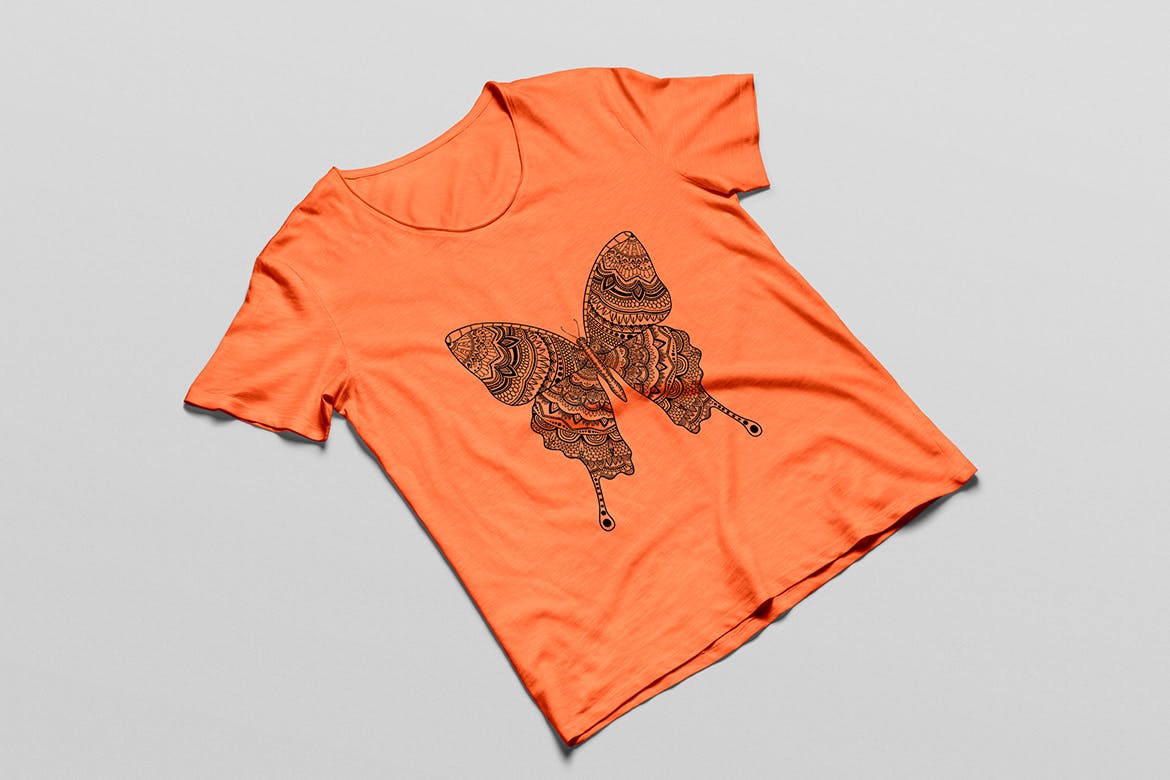 蝴蝶-曼陀罗花手绘T恤印花图案设计矢量插画蚂蚁素材精选素材 Butterfly Mandala Tshirt Design Illustration插图(5)