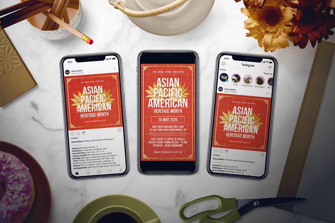 非物质文化遗产主题大会海报传单第一素材精选PSD模板 Asian Pacific American Heritage Month Flyer Set插图(2)