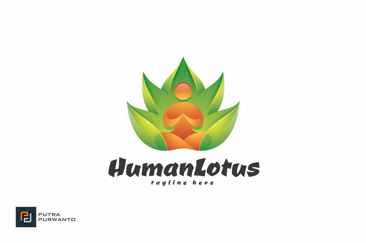曼陀罗花佛教主题Logo设计蚂蚁素材精选模板 Human Lotus – Logo Template插图(1)