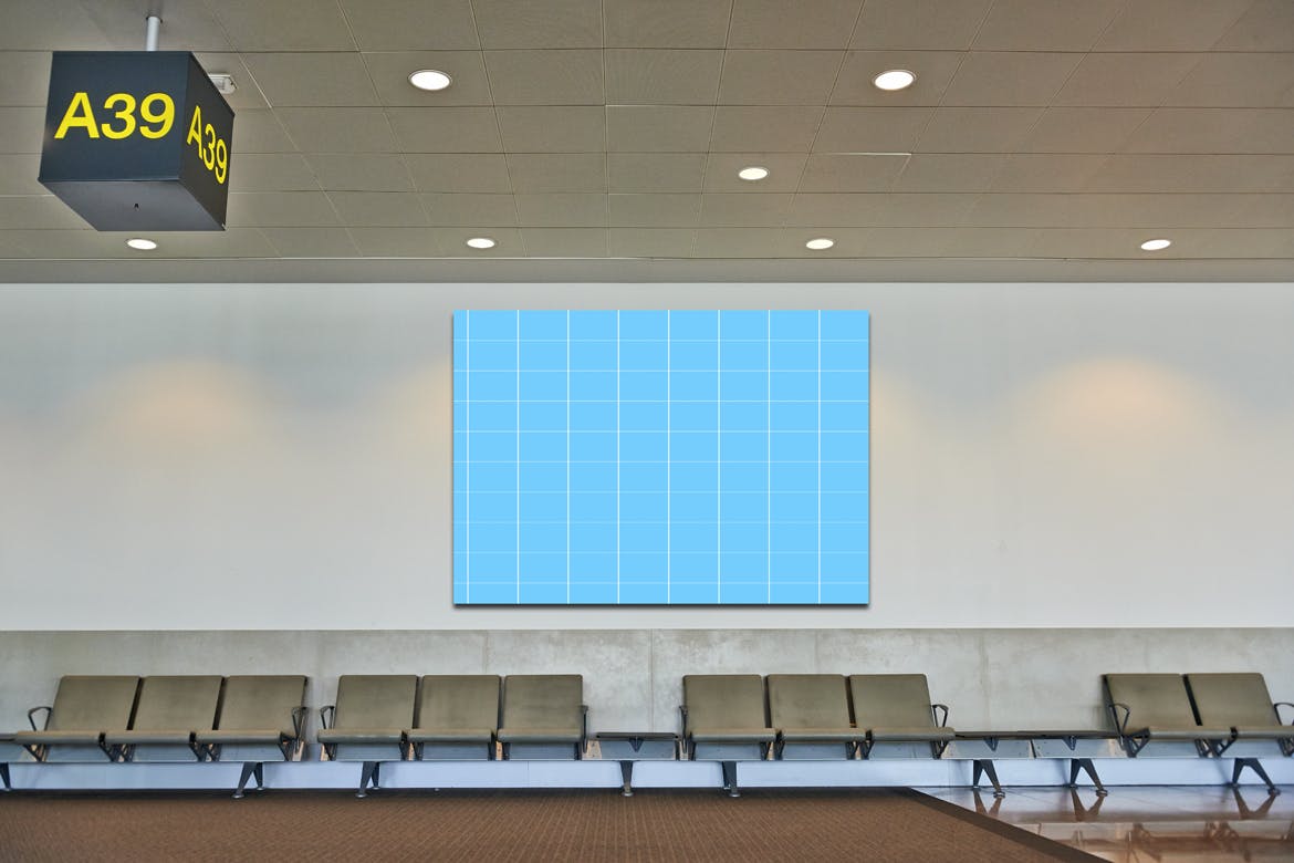 机场候机室挂墙广告大屏幕演示样机第一素材精选模板 Airport_Wall_Mockup插图(2)