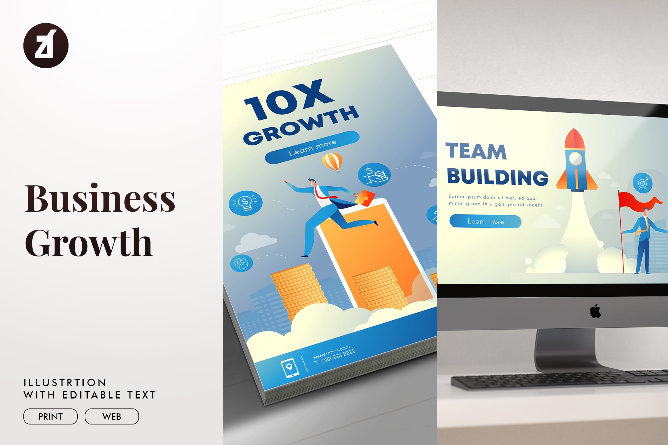 业务增长企业主题矢量插画素材 Business growth illustration with text layout插图