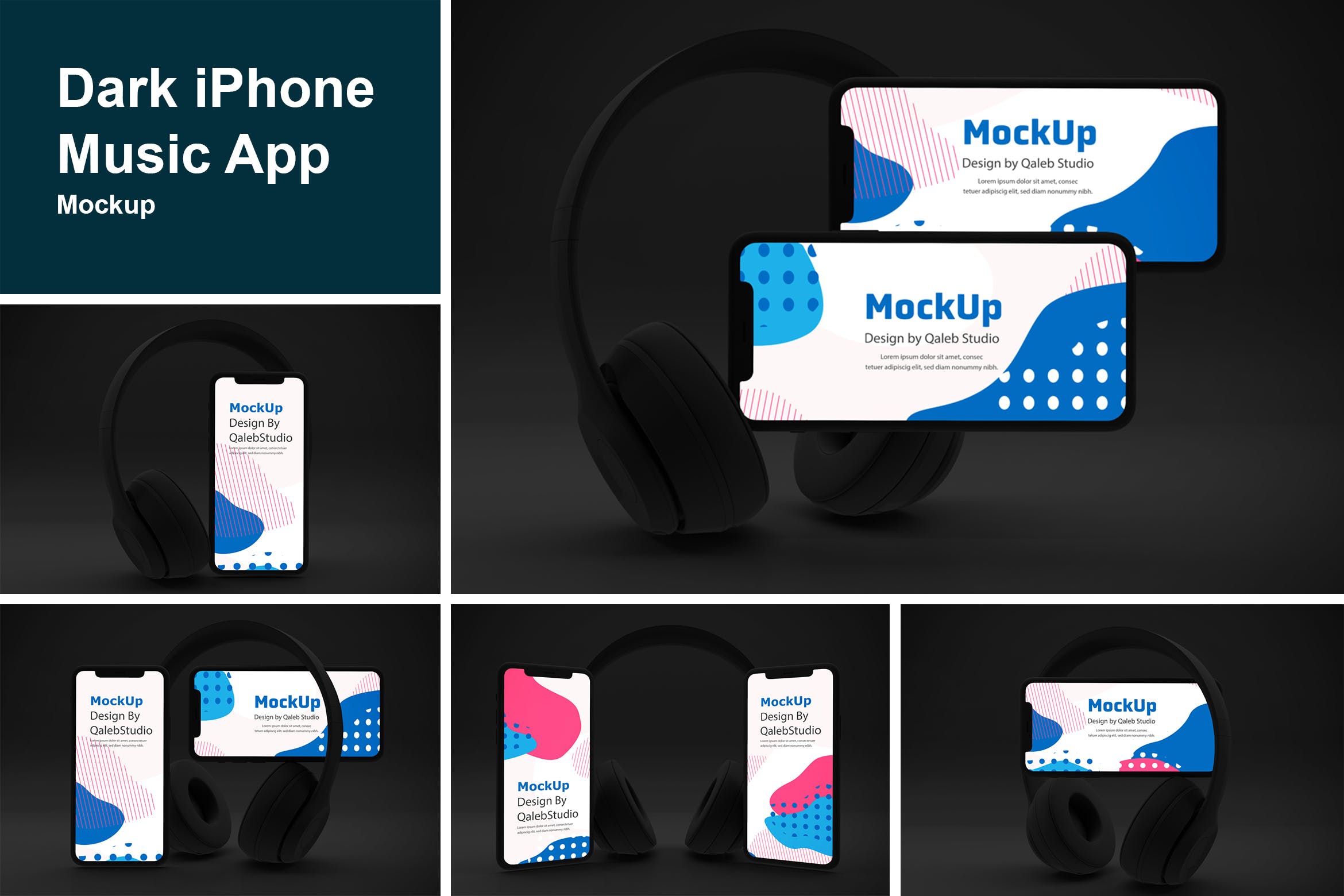 深色背景iPhone音乐APP应用UI设计效果图蚂蚁素材精选样机 Dark iPhone Music App Mockup插图