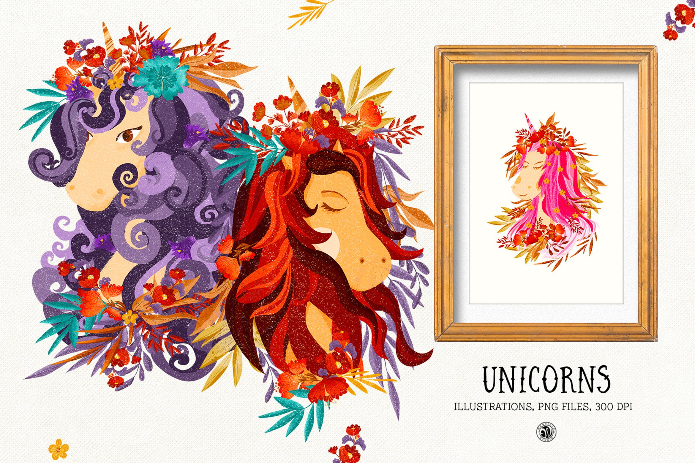 色彩丰富的独角兽第一素材精选手绘插画矢量第一素材精选PNG素材 Unicorns插图