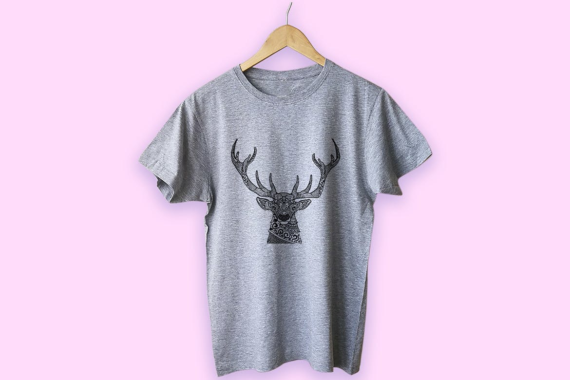 鹿-曼陀罗花手绘T恤印花图案设计矢量插画第一素材精选素材 Deer Mandala T-shirt Design Vector Illustration插图(4)