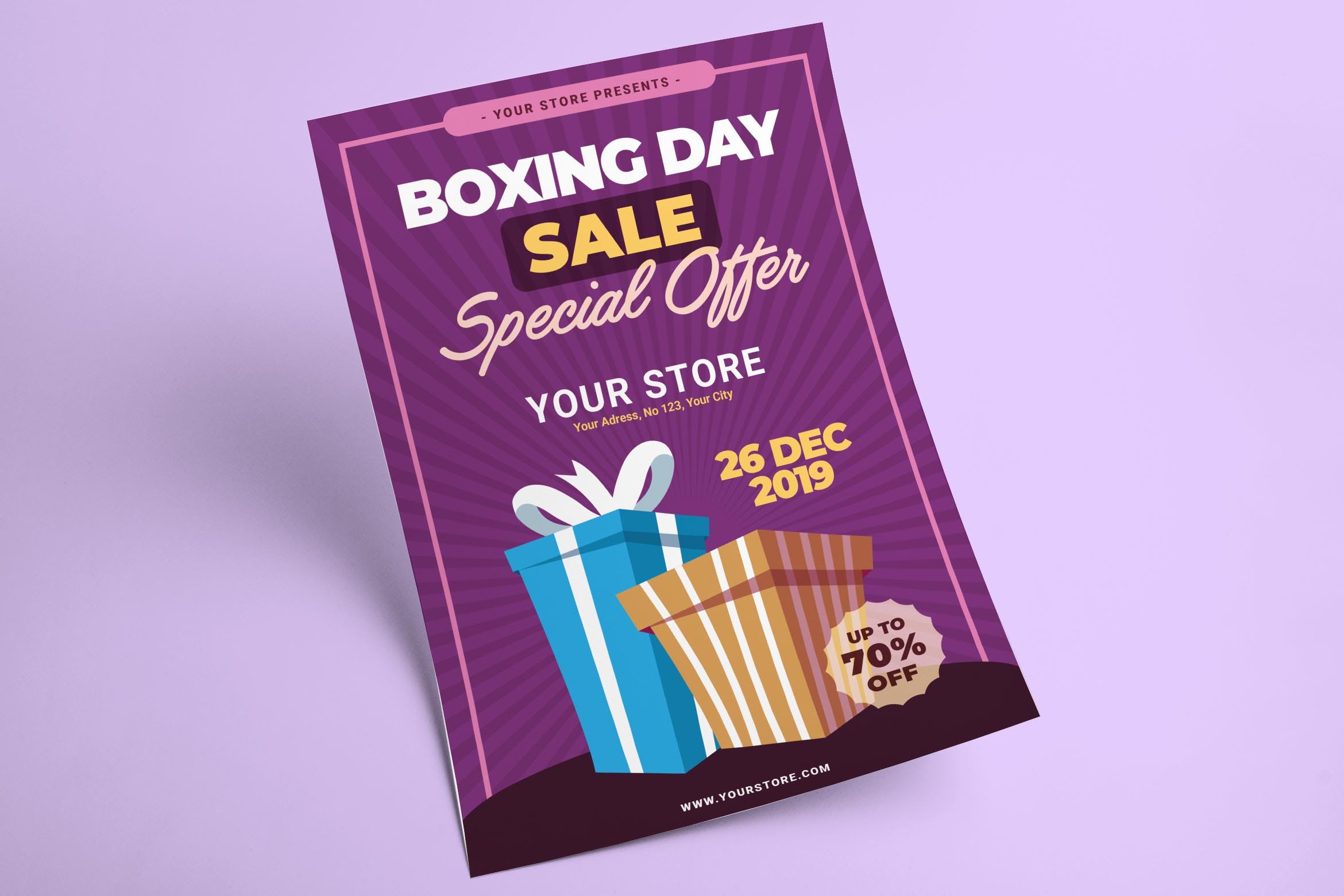 礼品交换日主题节日宣传单设计模板v3 Boxing Day Flyer插图