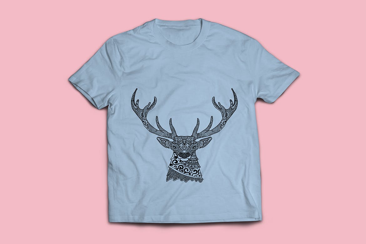鹿-曼陀罗花手绘T恤印花图案设计矢量插画第一素材精选素材 Deer Mandala T-shirt Design Vector Illustration插图(3)