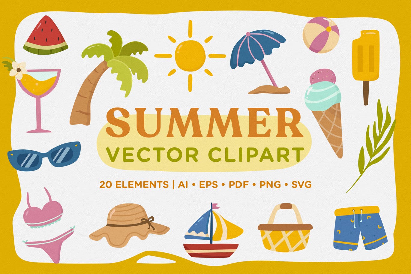 夏日元素矢量剪贴画素材 Summer Vector Clipart Pack插图