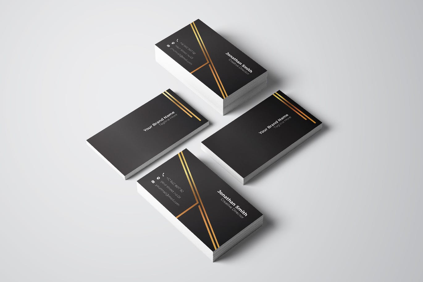 镶金线条酷黑背景企业第一素材精选名片模板v8 Business Card Template.v8插图(1)