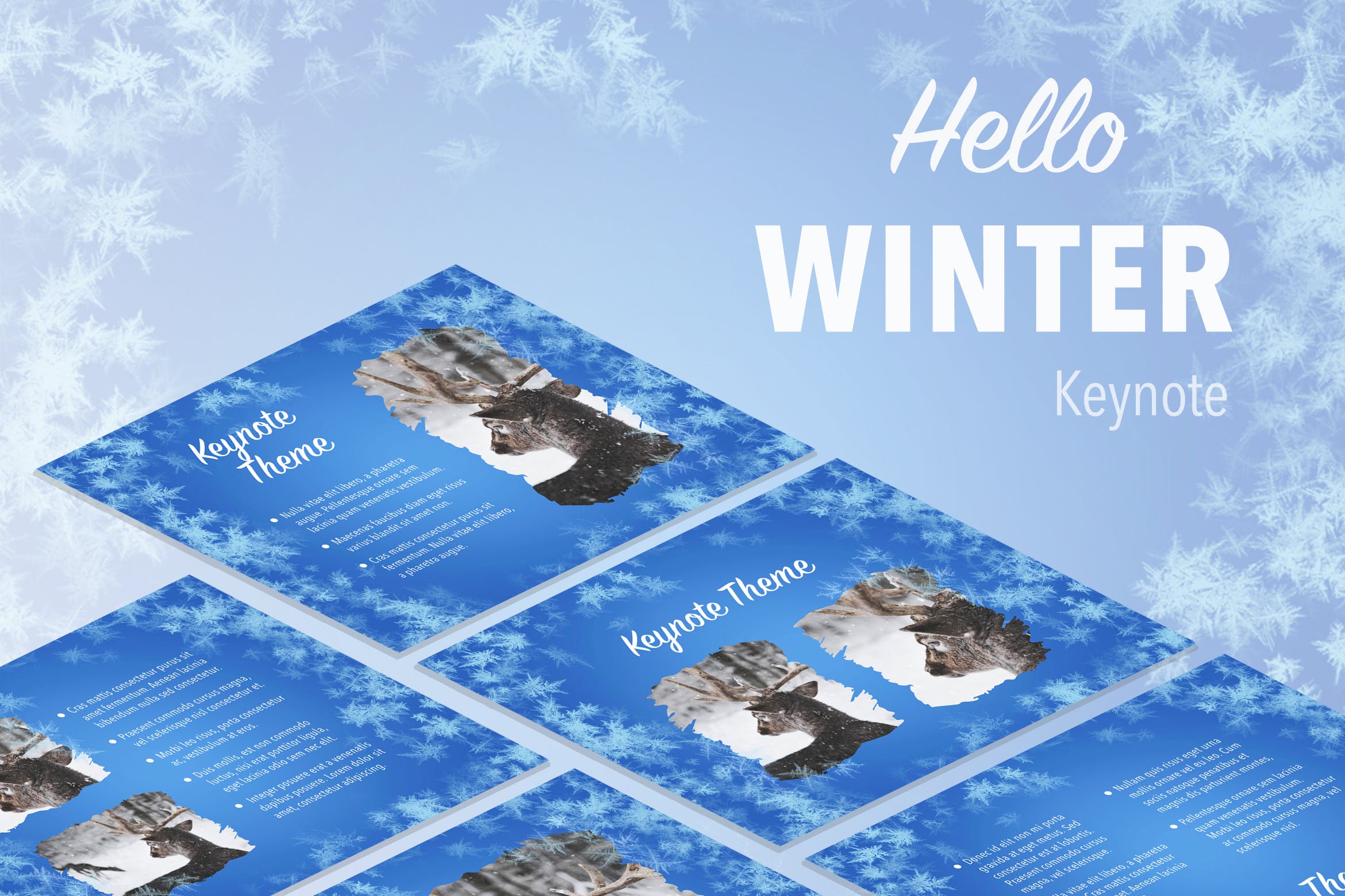 冬天雪花背景大洋岛精选keynote模板下载hello Winter Keynote Template 大洋岛素材