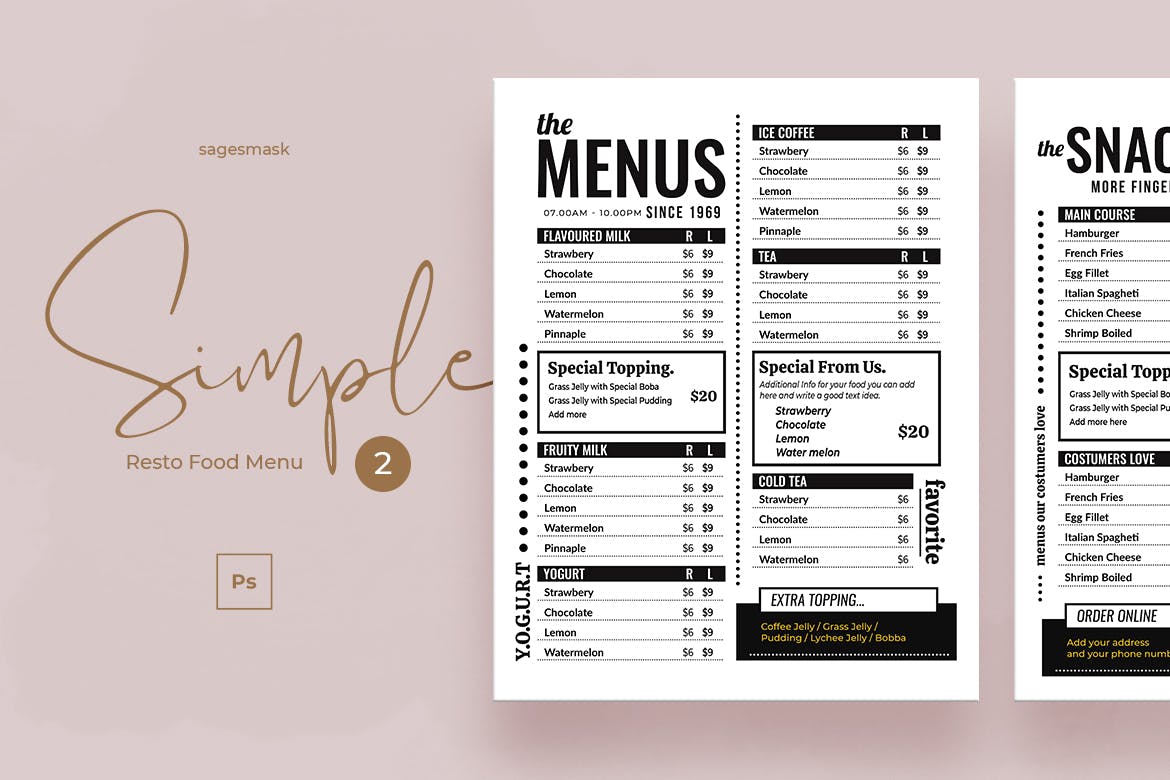 简约文字排版风格轻食店菜单模板v2 Simple Food Menu Resto Vol. 2插图