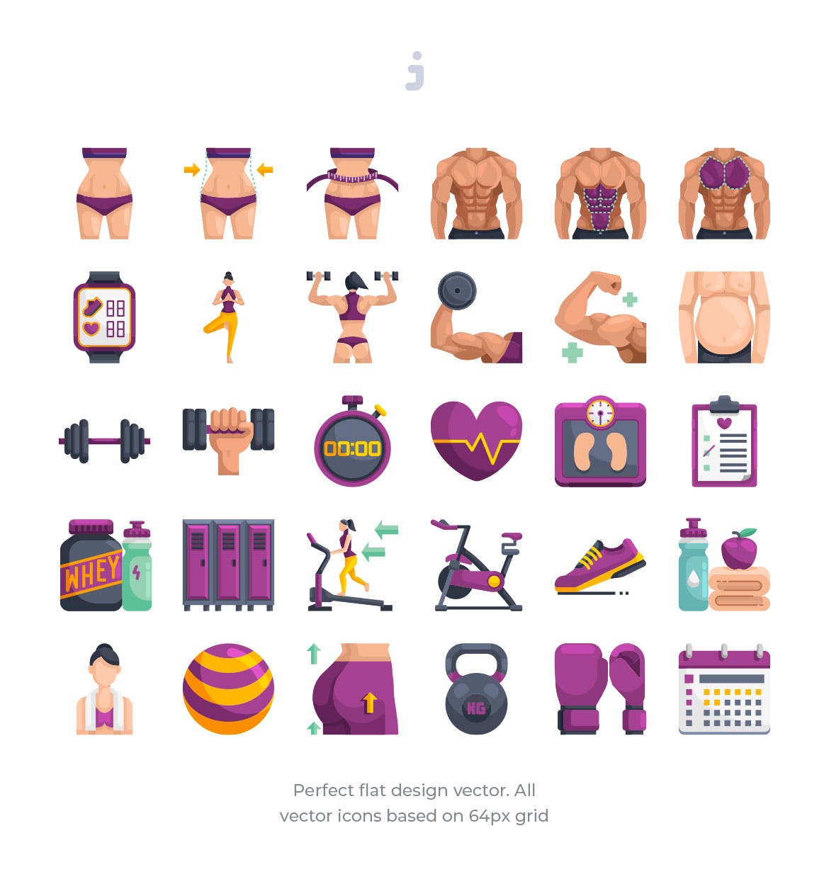 30枚健身运动主题扁平化矢量第一素材精选图标 30 Fitness & Gym Icons – Flat插图(1)