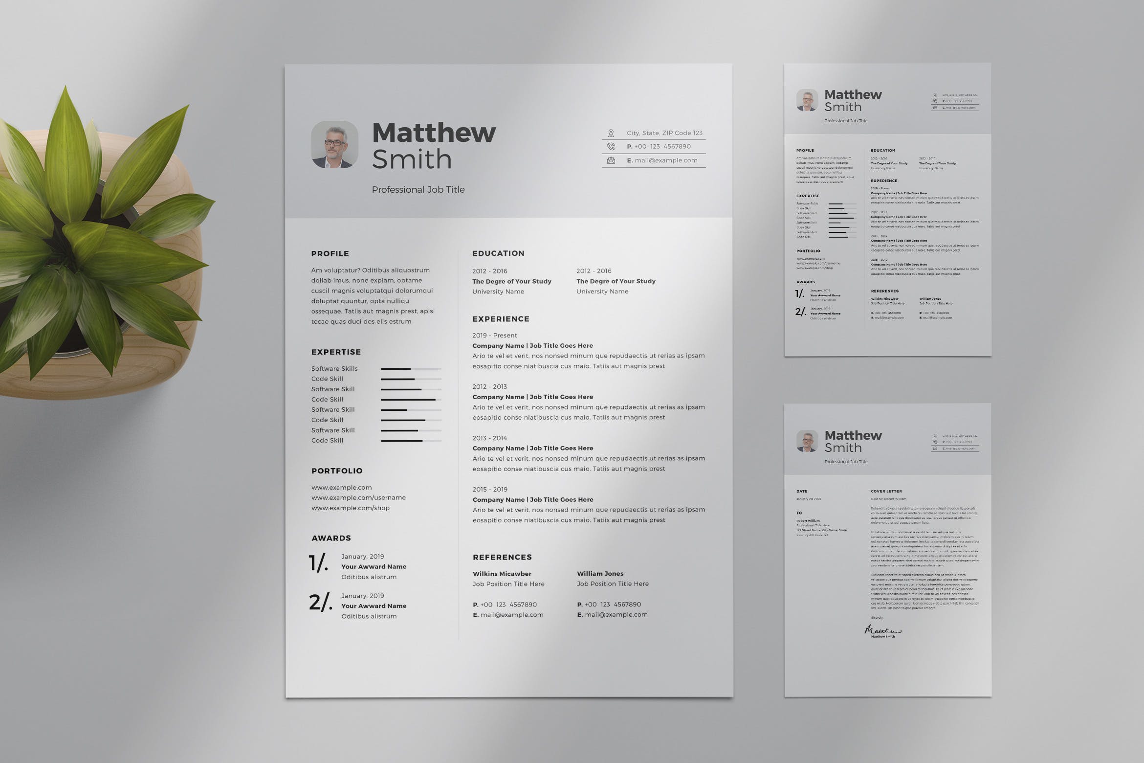 低调简约风格个人介绍信&蚂蚁素材精选简历模板 Minimalist Resume Layout插图