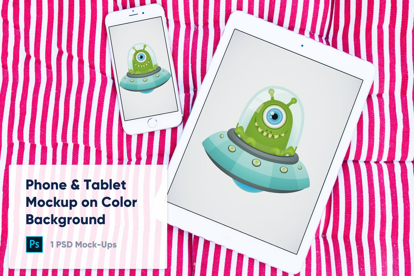彩色背景平板电脑&手机第一素材精选样机模板 1 Tablet & Phone Mockup on Color Background插图