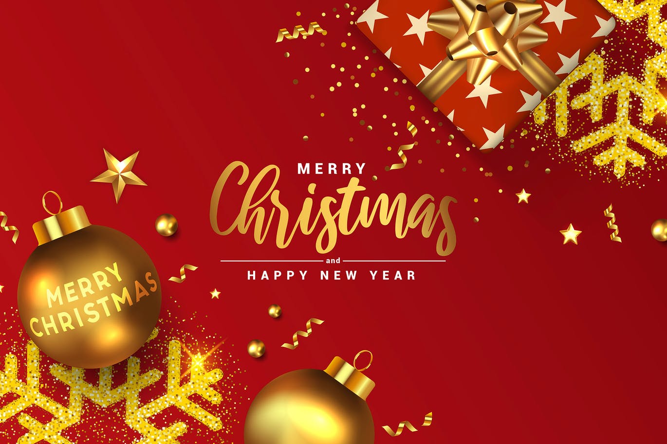 金色＆大红色圣诞节新年节日主题矢量背景图素材 Merry Christmas and Happy New Year banner插图