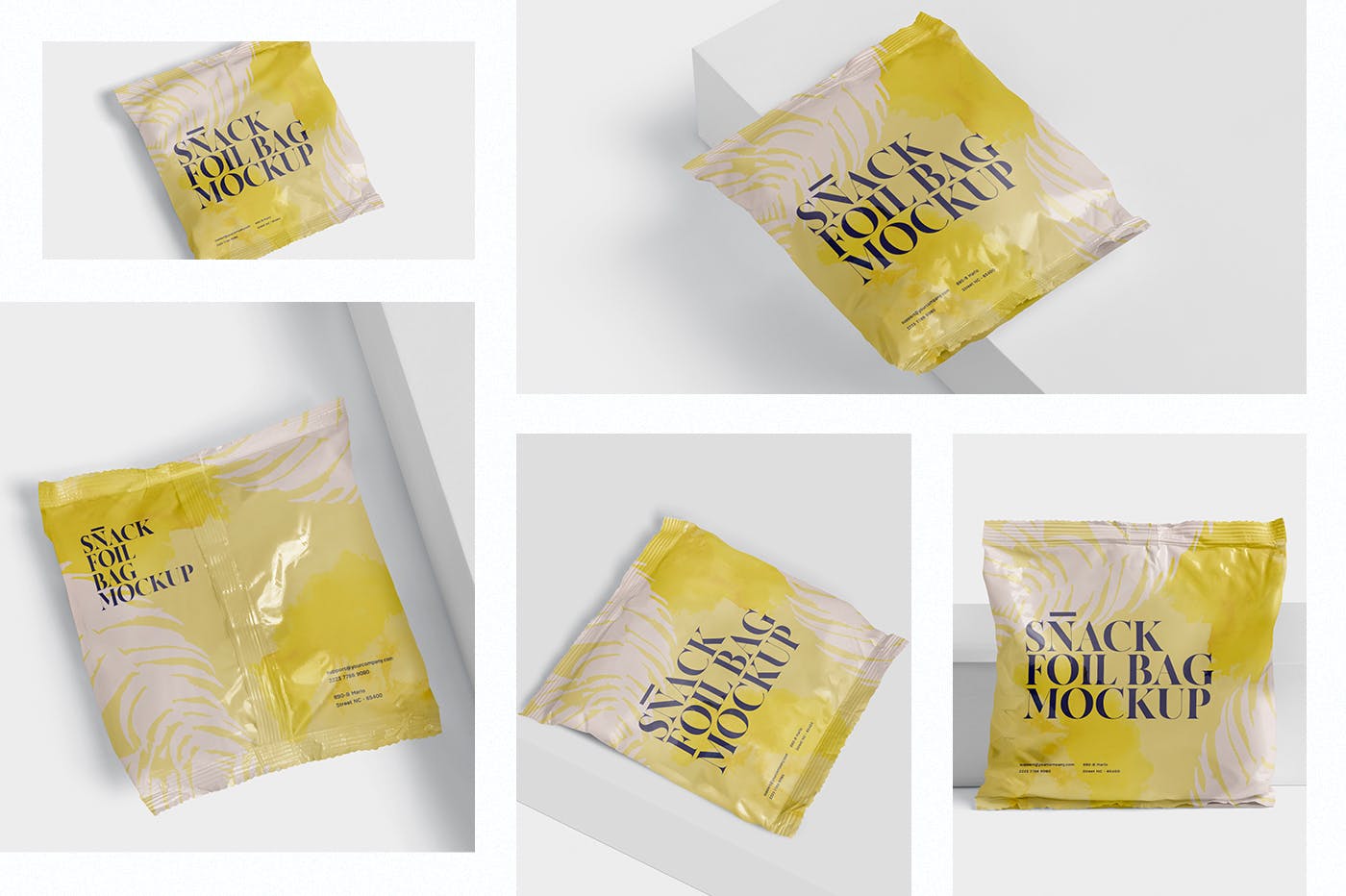 小吃零食铝箔包装袋设计图第一素材精选 Snack Foil Bag Mockup – Square Size – Small插图(1)