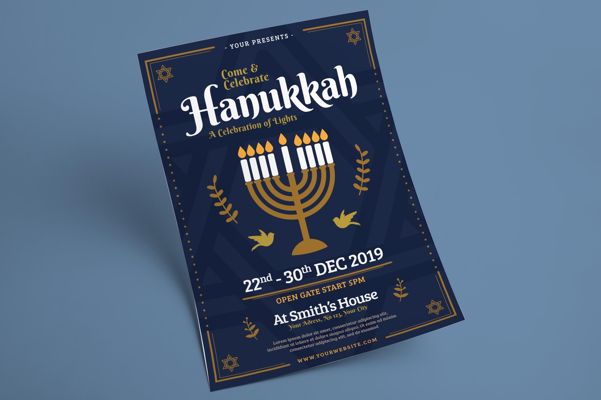 犹太人传统节日光明节活动海报传单蚂蚁素材精选PSD模板 Hanukkah Flyer插图