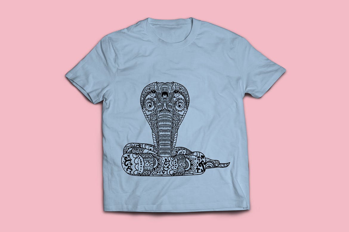 眼镜蛇-曼陀罗花手绘T恤印花图案设计矢量插画第一素材精选素材 Cobra Mandala T-shirt Design Vector Illustration插图(3)