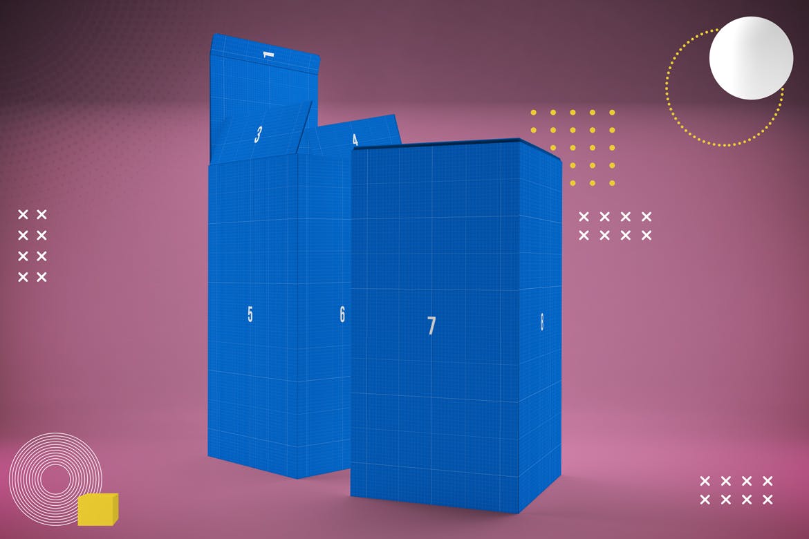 产品包装盒外观设计多角度演示第一素材精选模板 Abstract Rectangle Box Mockup插图(9)