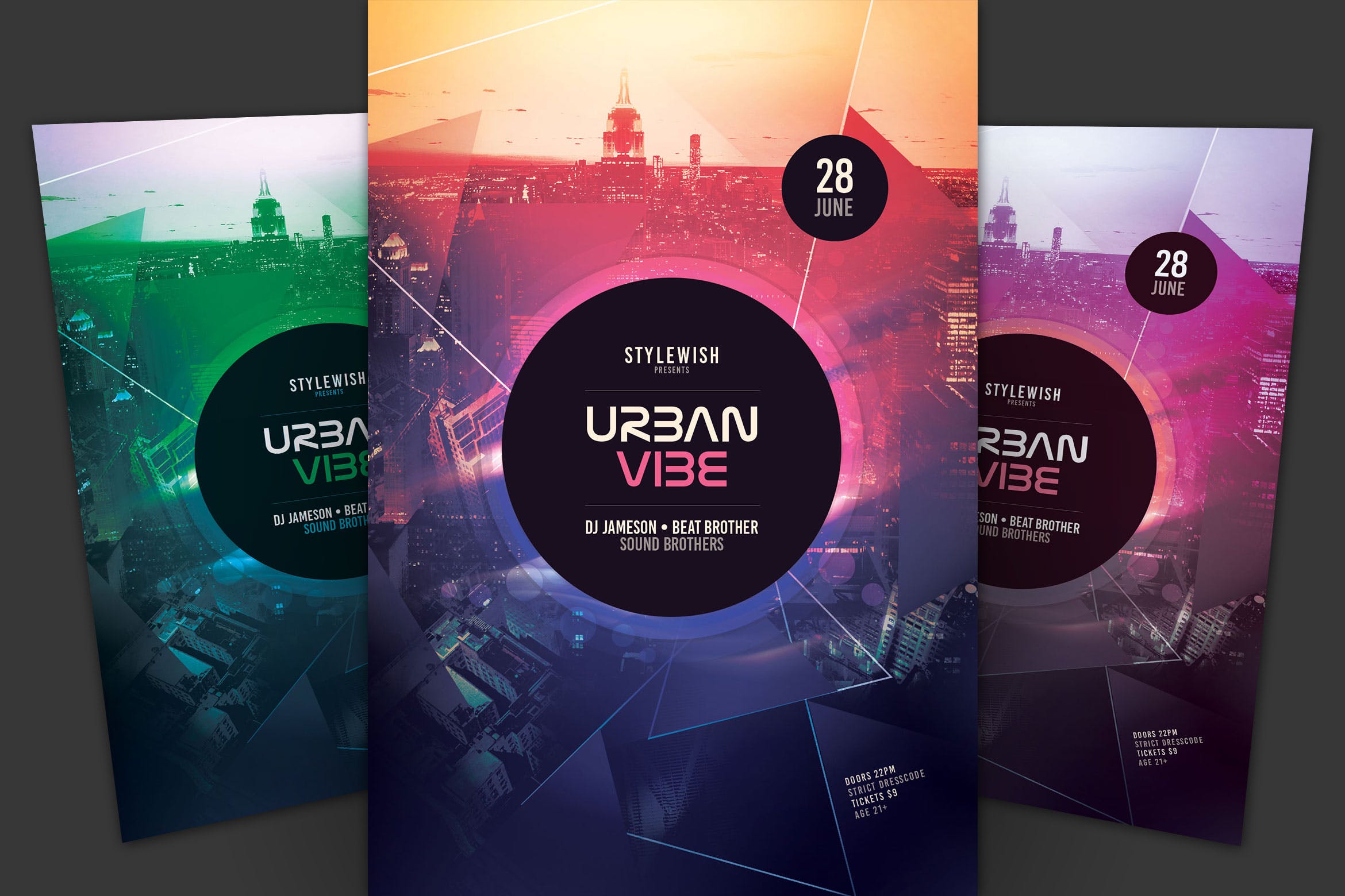 城市DJ音乐节活动传单海报PSD素材第一素材精选模板 Urban Vibe Flyer插图