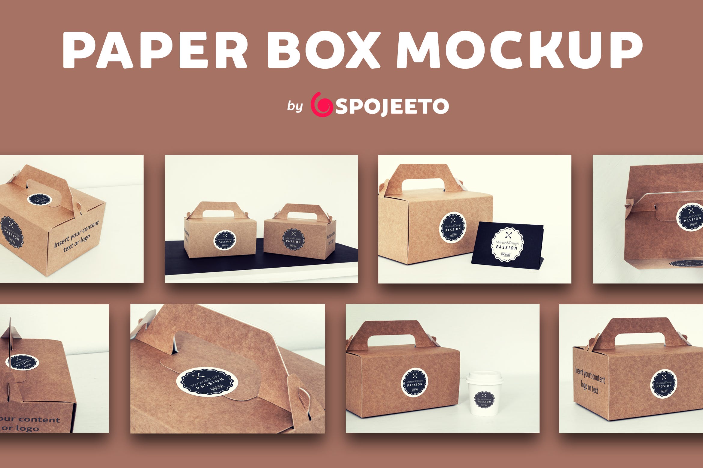 蛋糕外带盒包装&品牌Logo设计效果图大洋岛精选模板 Photorealistic Paper Box & Logo Mock-Up插图