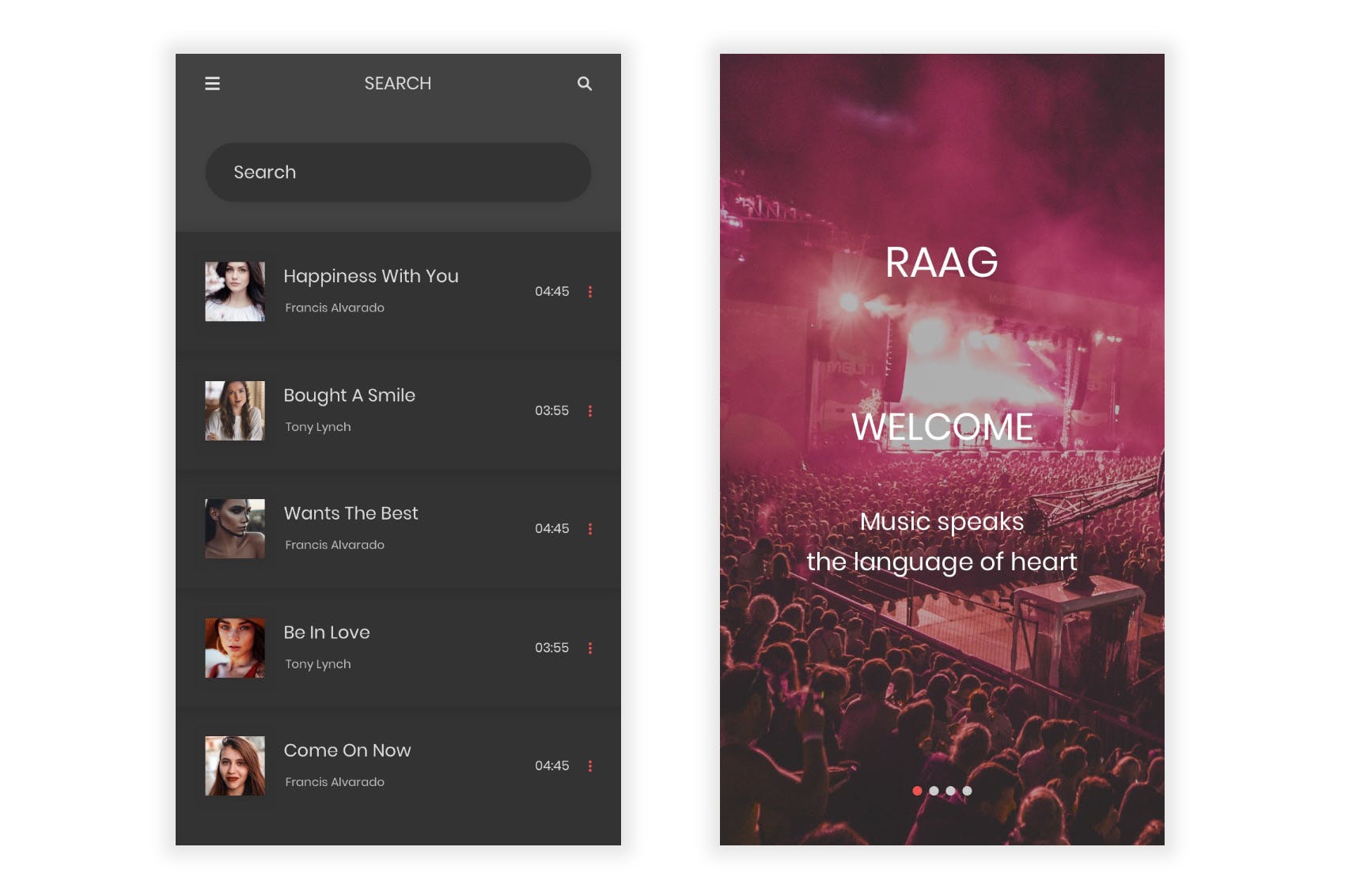 音乐听歌APP应用UI设计第一素材精选套件 Raag – Music Player UI Kit for Adobe Illustrator插图(1)