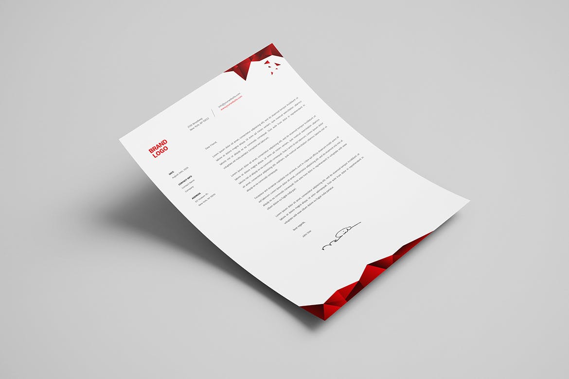 红色室内设计文具[信封/信纸/名片/文件夹]设计模板 Red Interior Design Stationery插图1