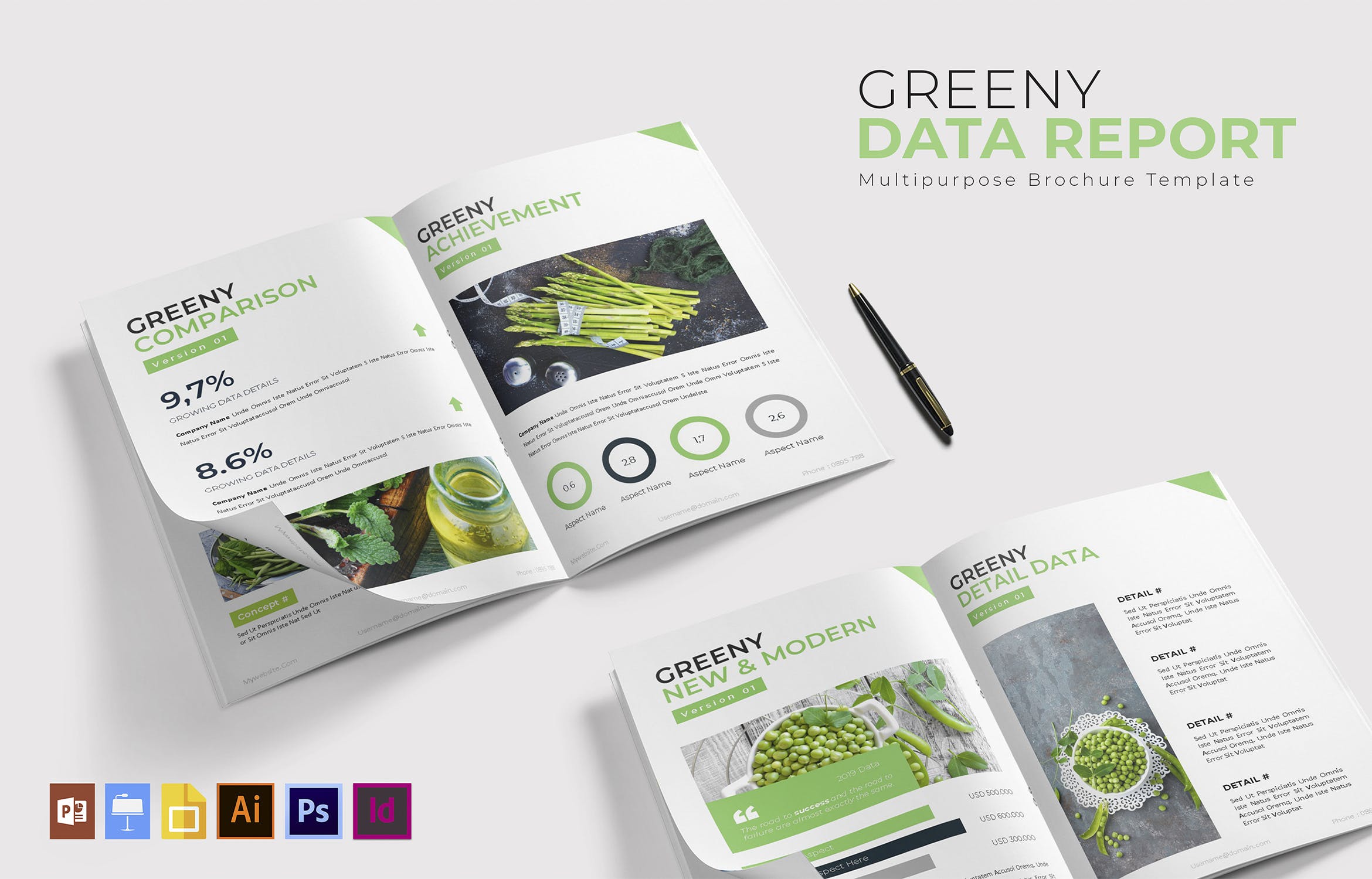 绿色设计风格数据统计分析报告设计模板 Greeny Data Report | Brochure Template插图1