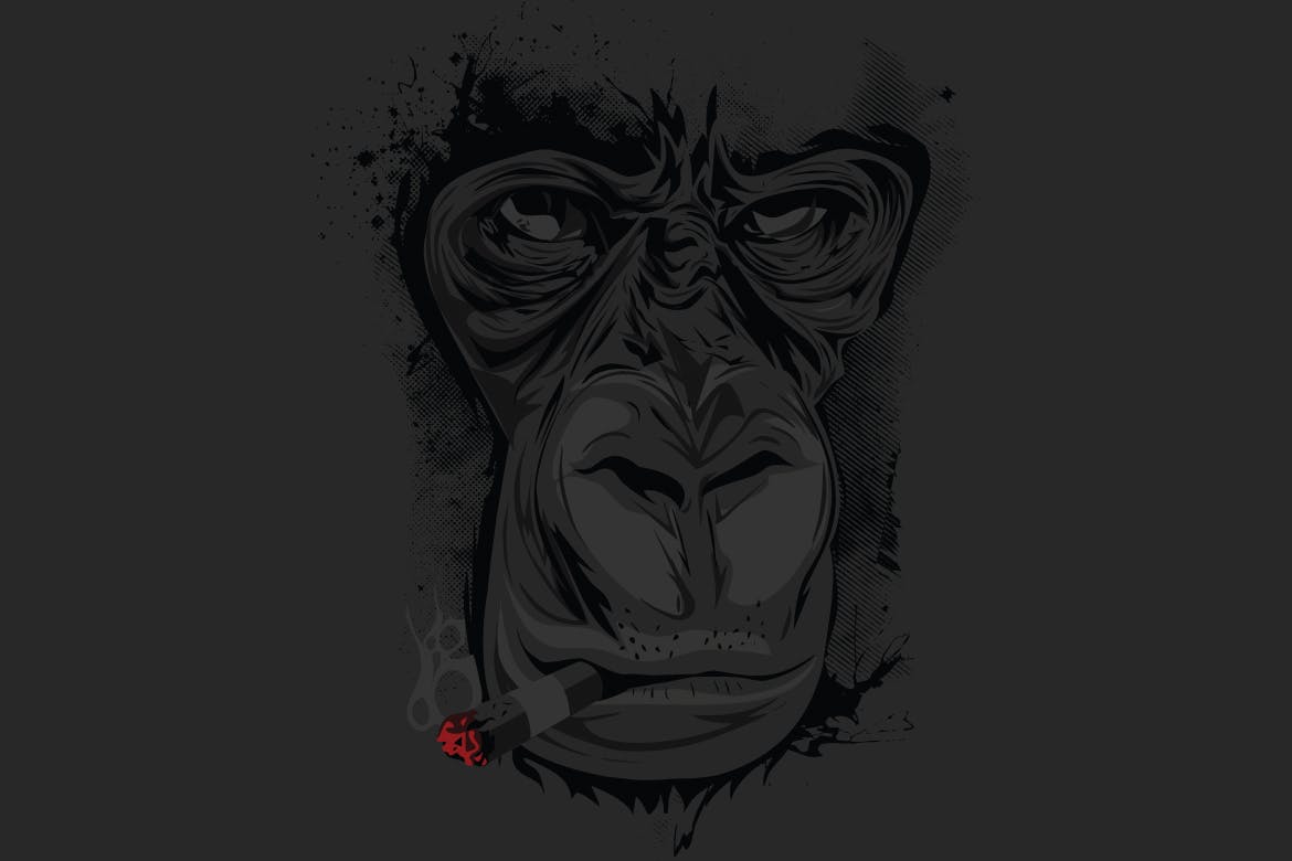 抽烟的猴子矢量手绘印花图案素材 Munky Giga插图1