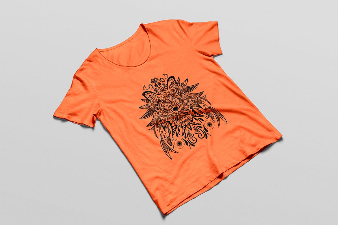 狼-曼陀罗花手绘T恤印花图案设计矢量插画第一素材精选素材 Wolf Mandala T-shirt Design Vector Illustration插图(4)