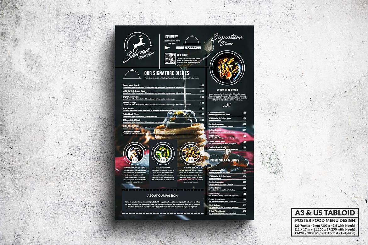 多合一餐馆餐厅菜单海报PSD素材第一素材精选模板v2 Poster Food Menu A3 & US Tabloid Bundle插图(1)