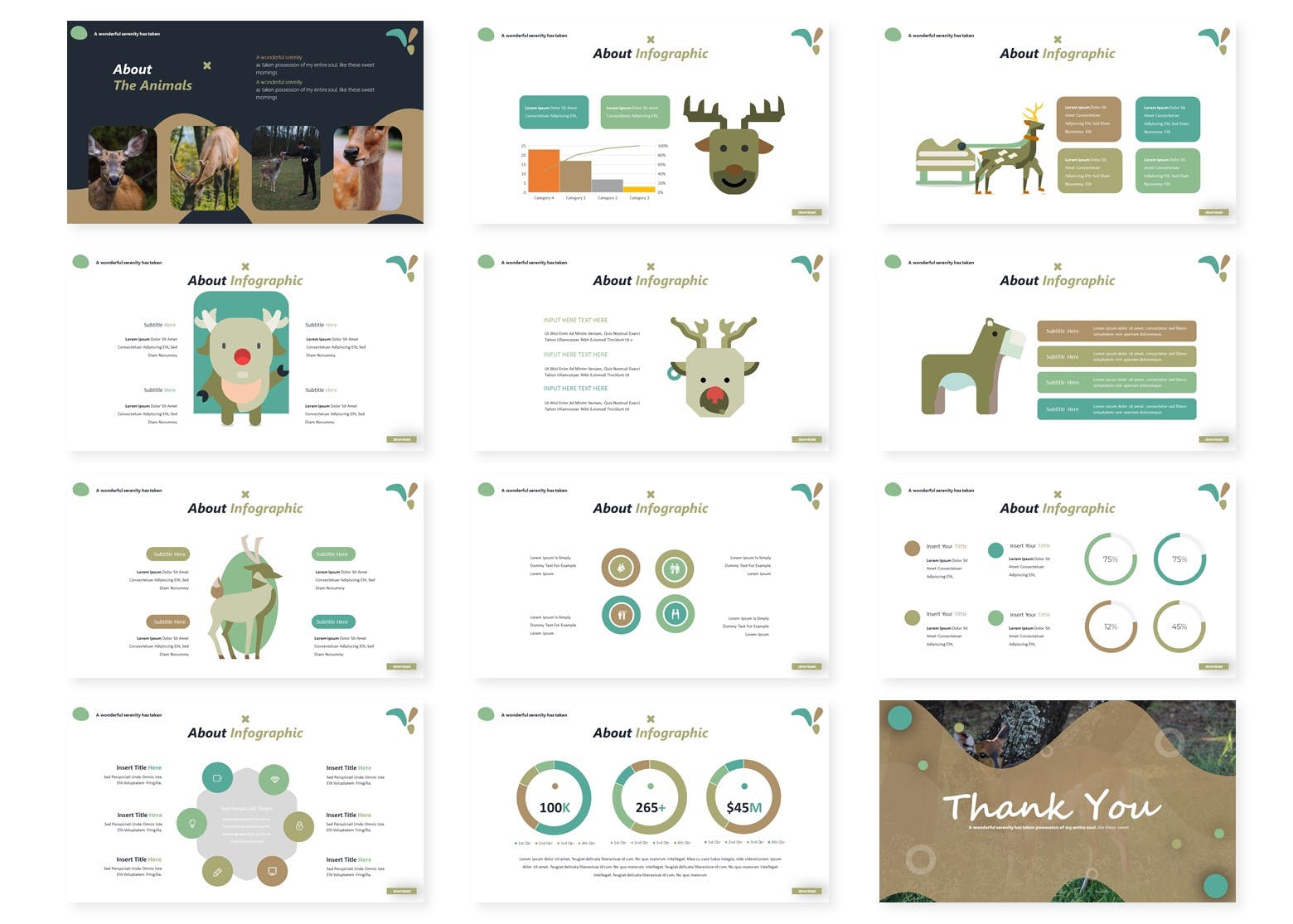 卡通小鹿儿童主题蚂蚁素材精选谷歌演示模板 Anima Deer | Google Slides Template插图(3)