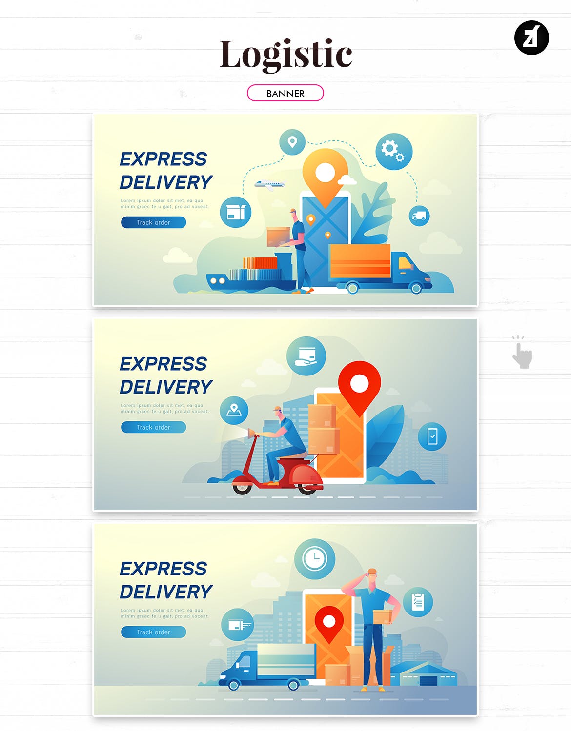 物流配送主题矢量插画设计素材 Logistic and delivery illustration with layout插图4
