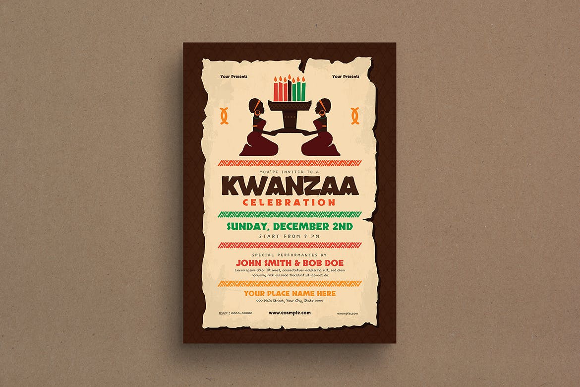 宽扎节庆祝活动主题海报传单第一素材精选PSD模板 Kwanzaa Event Flyer插图(1)