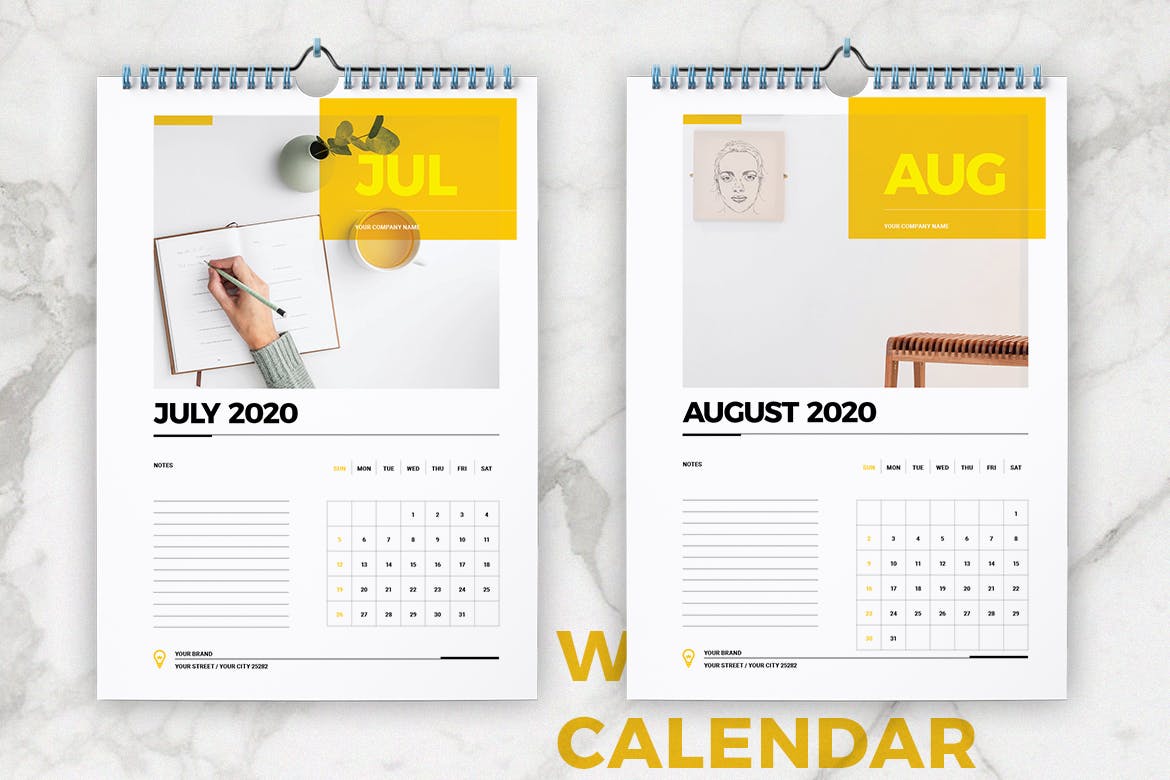 2020年挂墙活页翻页日历表设计模板 Wall Calendar 2020 Layout插图5