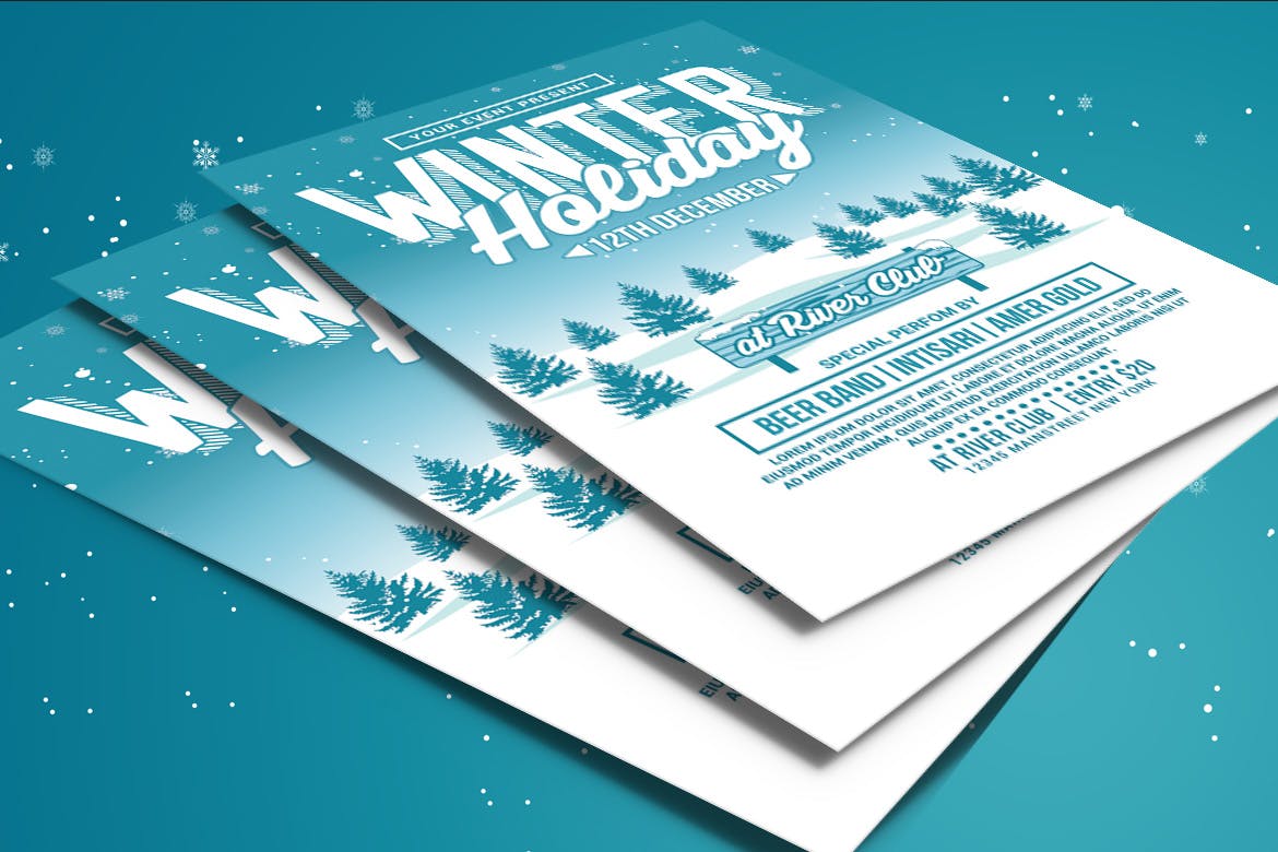寒假派对活动海报传单第一素材精选PSD模板 Winter Holiday Party Flyer插图(3)