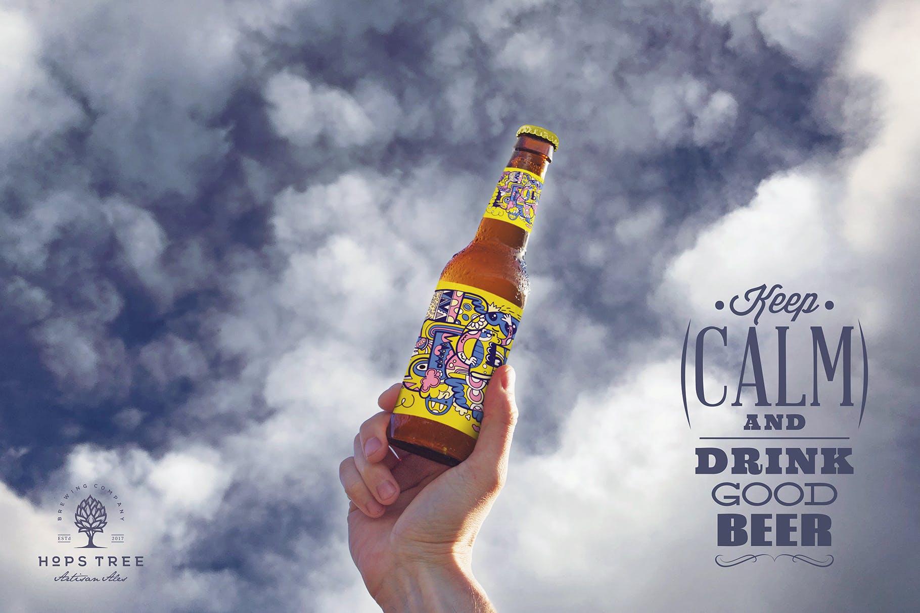 天空背景啤酒瓶外观设计图第一素材精选 Sky Backgrounds Beer Mockup插图(2)
