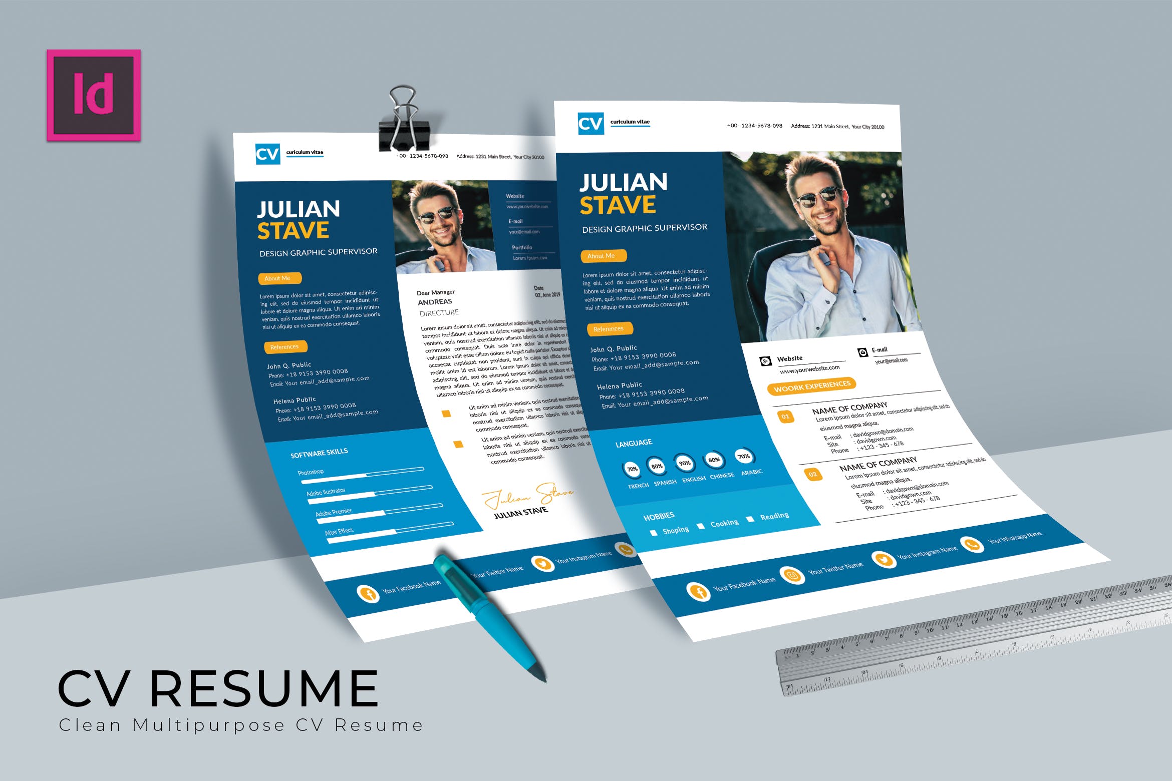 色块拼接风格个人电子大洋岛精选简历模板 Supervisor Design CV Resume插图