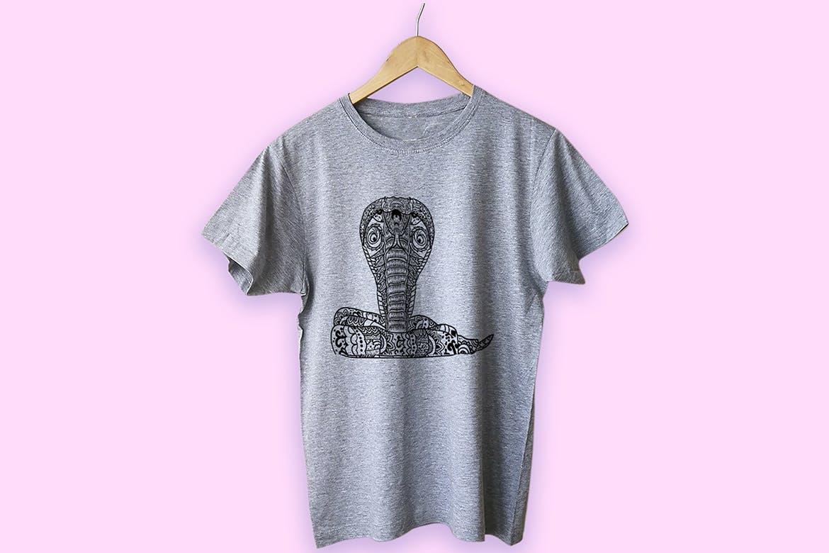 眼镜蛇-曼陀罗花手绘T恤印花图案设计矢量插画第一素材精选素材 Cobra Mandala T-shirt Design Vector Illustration插图(4)
