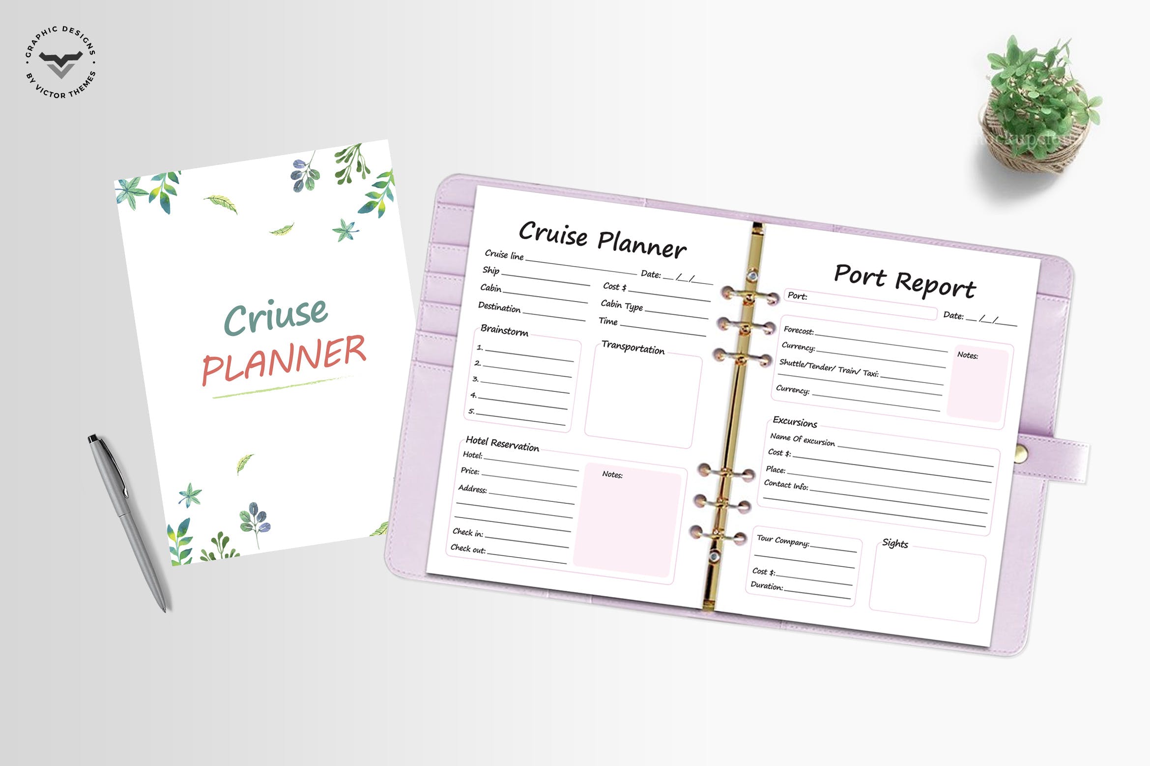 邮轮旅行计划记事本页面设计模板 Cruise Trip Planner插图