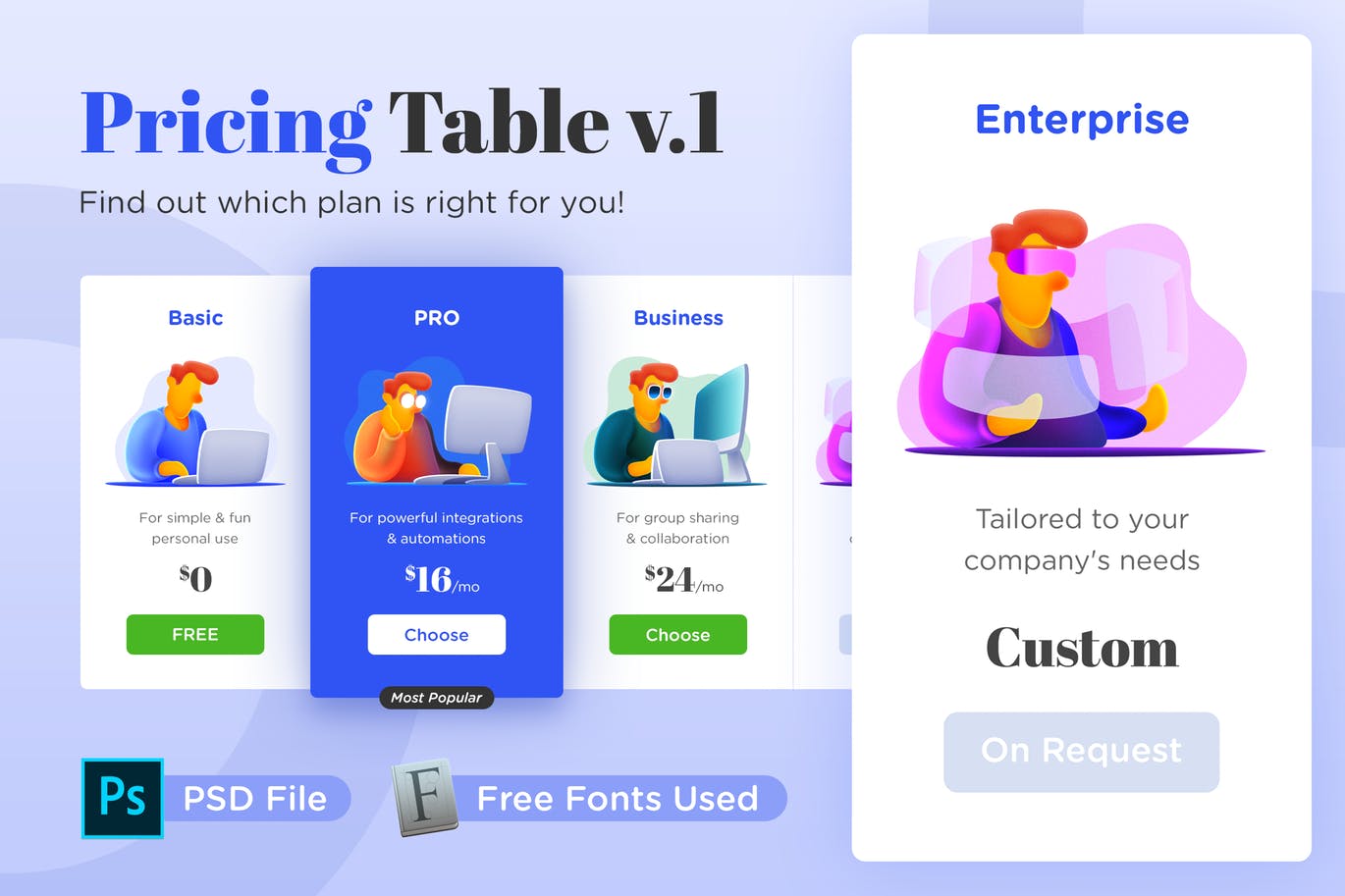 网站服务套餐价格表单设计第一素材精选模板v1 Pricing Table v.1插图