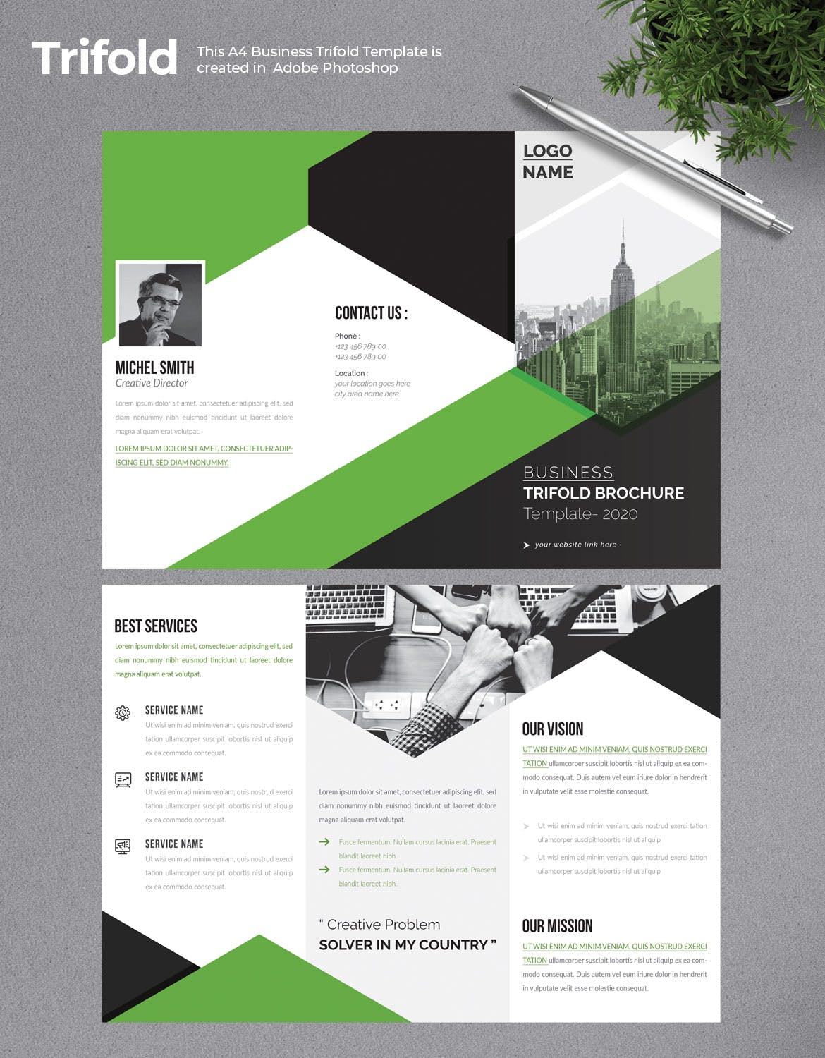 A4尺寸大小企业三折页宣传单模板 Business Trifold Brochure插图(1)