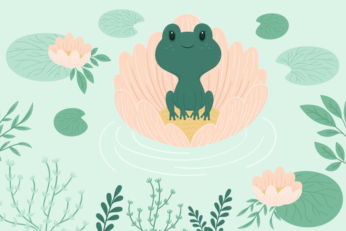 可爱小青蛙手绘矢量图形大洋岛精选设计素材 Cute Little Frogs Vector Graphic Set插图3