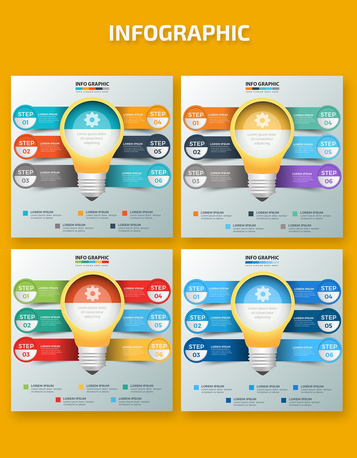 灯泡-信息图表矢量图形第一素材精选素材 Light Bulb Infographics design插图(1)
