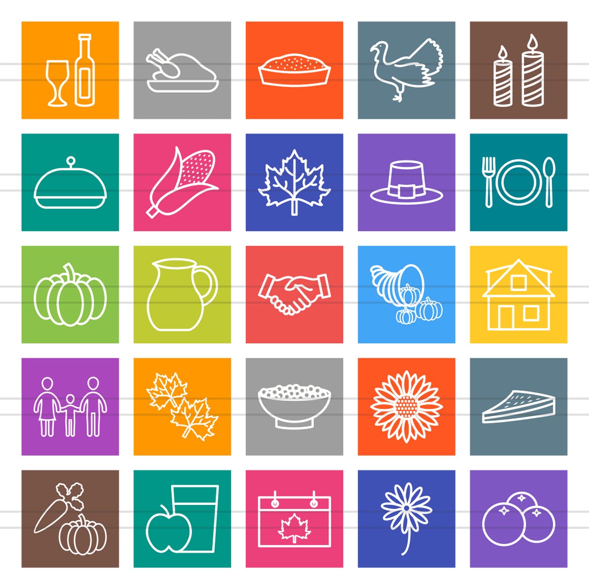 50枚感恩节主题彩色矢量线性第一素材精选图标 50 Thanksgiving Line Multicolor B/G Icons插图(1)