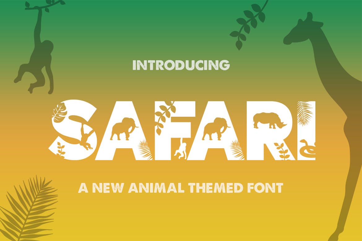 野生动物剪影创意设计英文装饰字体大洋岛精选 Safari Silhouette Font插图
