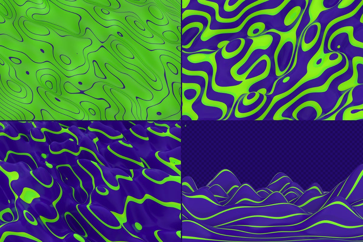 抽象蓝绿色3D波浪线背景图素材 Abstract  3D Wavy Lines Background -Green and Blue插图6